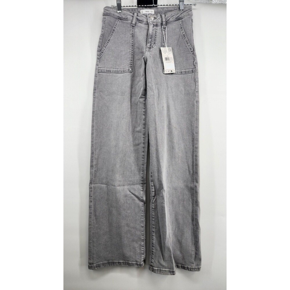 Mango MNG Girls Small Gray Straight Leg Embroidery Jeans NWT